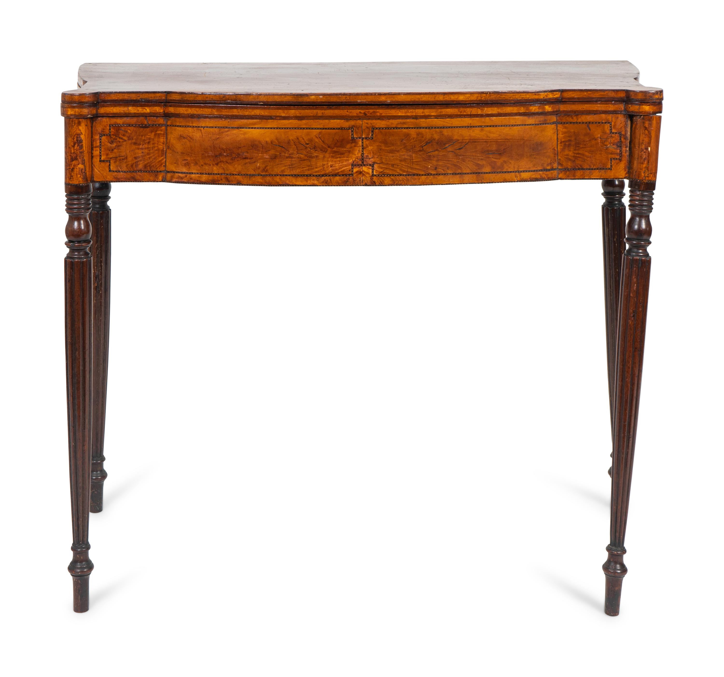 A Federal Inlaid Satinwood and Mahogany Flip Top Table — PROBABLY MASSACHUSETTS, CIRCA 1810