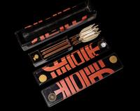 A Japanese Gold, Red and Black Lacquer Box and Cover