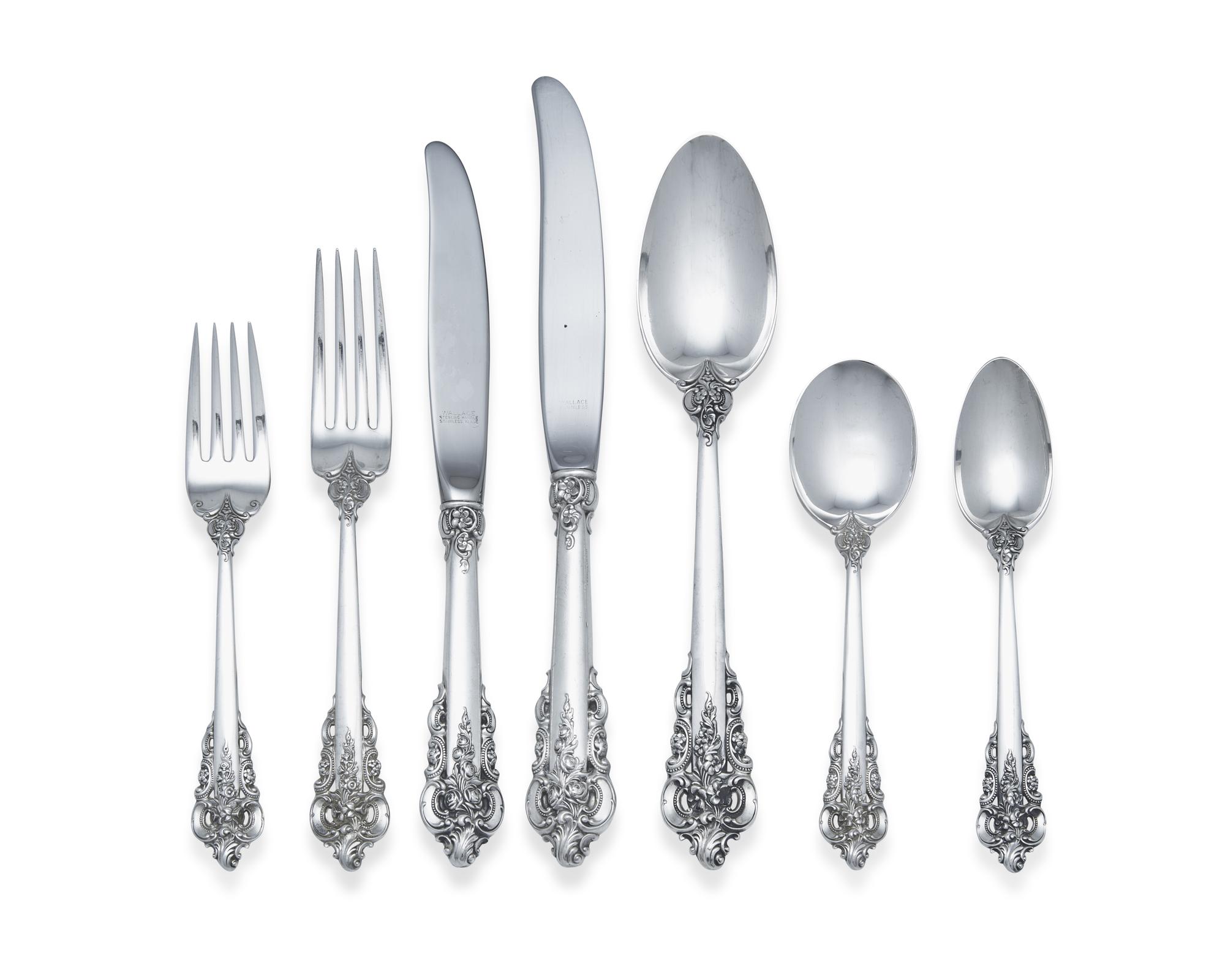 A Wallace Silversmiths Grand Baroque Silver Flatware Service