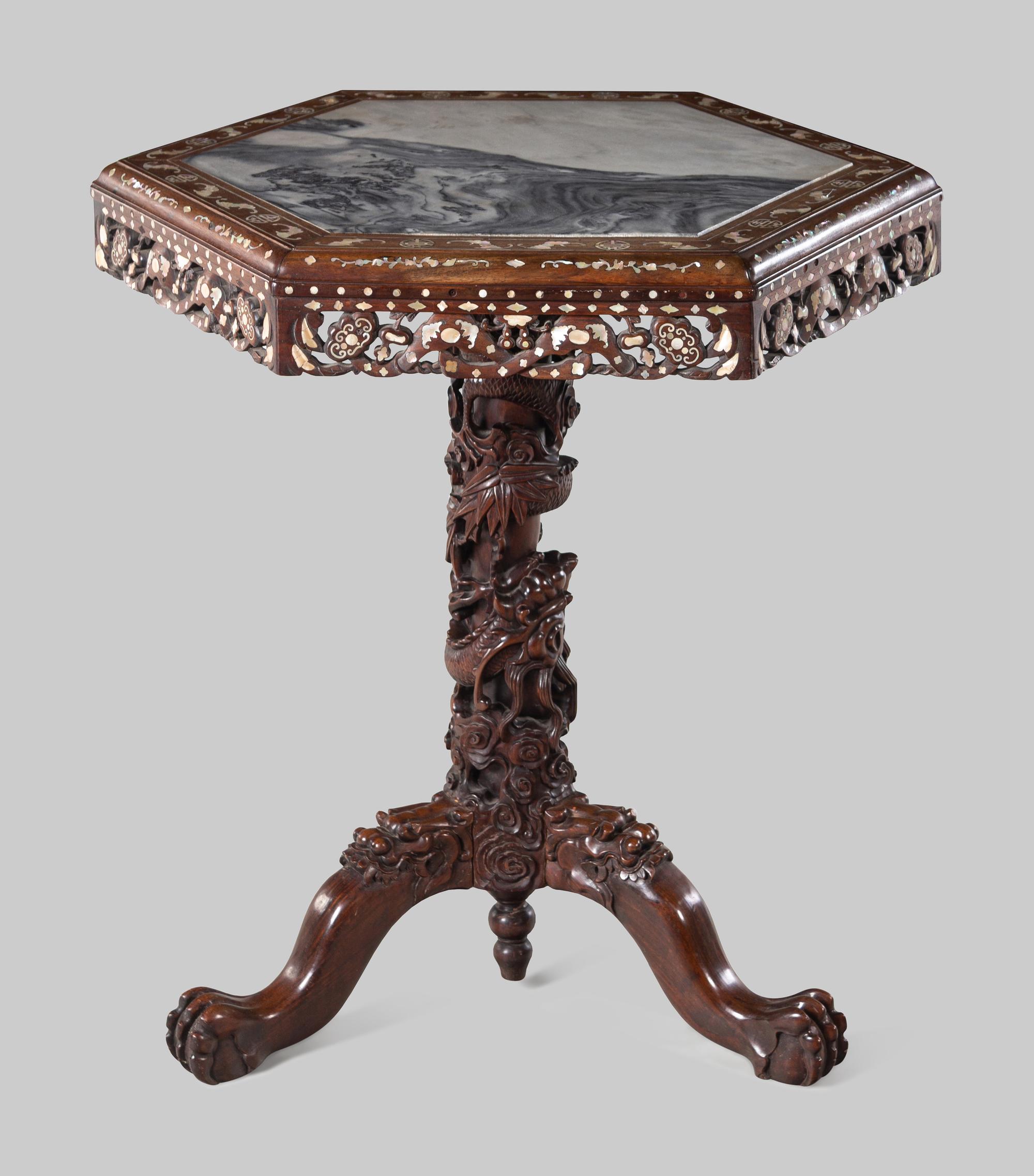 An Export Marble Inset and Mother-of-Pearl Inlaid Hongmu Table