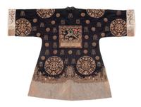 A Midnight Blue Ground Embroidered Silk Lady's Informal Robe