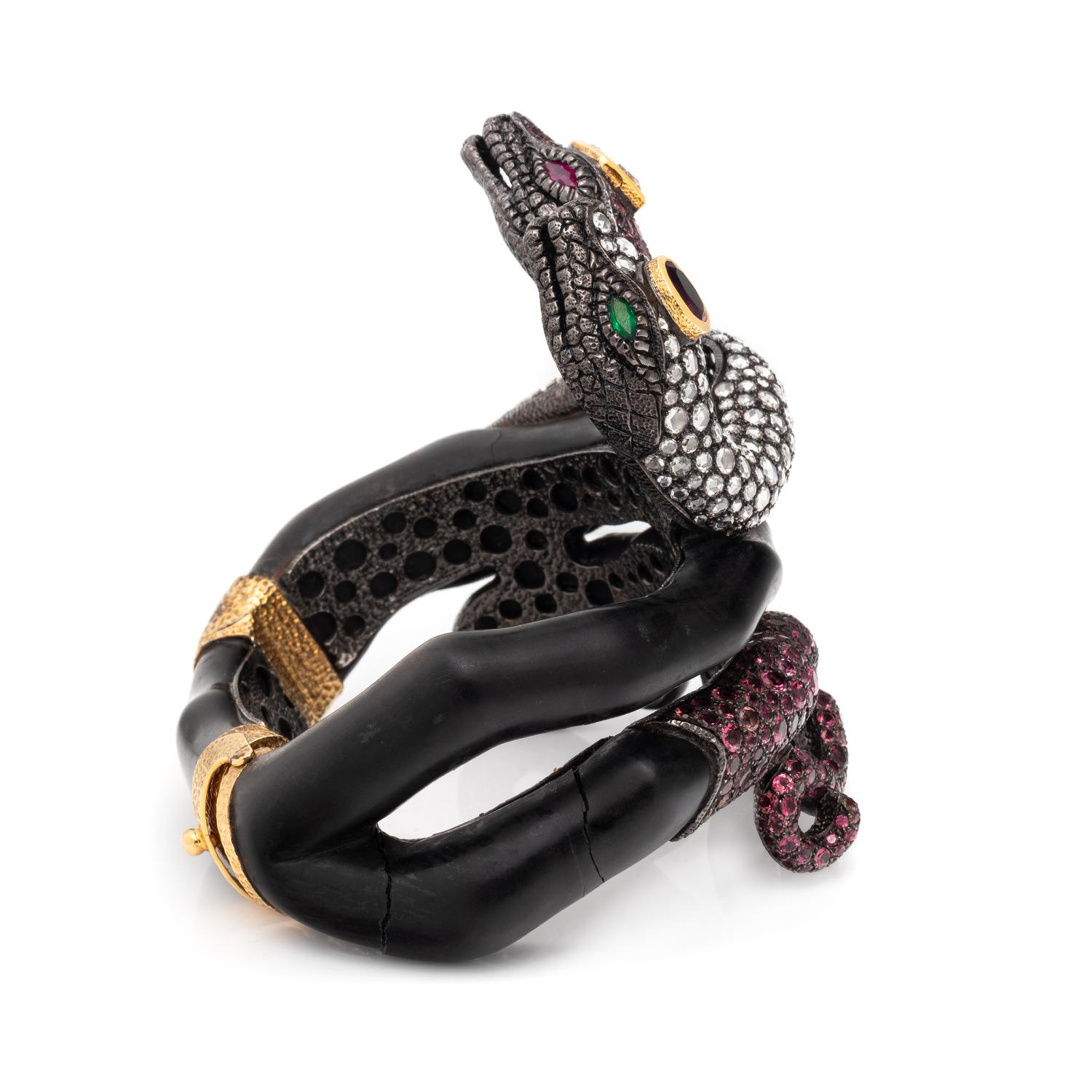 LOTUS ARTS DE VIVRE, MULTIGEM DOUBLE SNAKE BRACELET