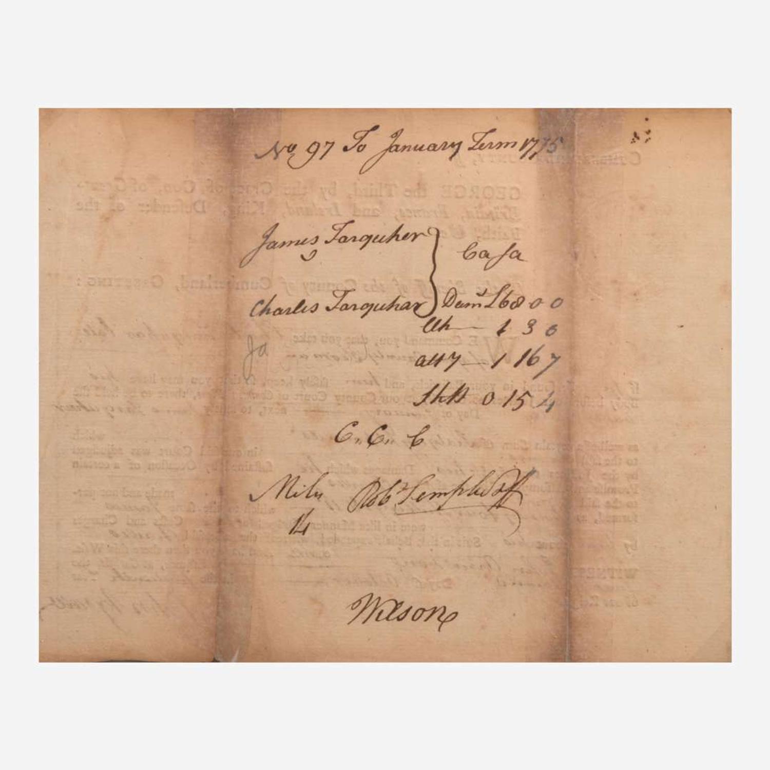 [Declaration of Independence] [Pennsylvania] Wilson, James Partially-Printed Document, signed