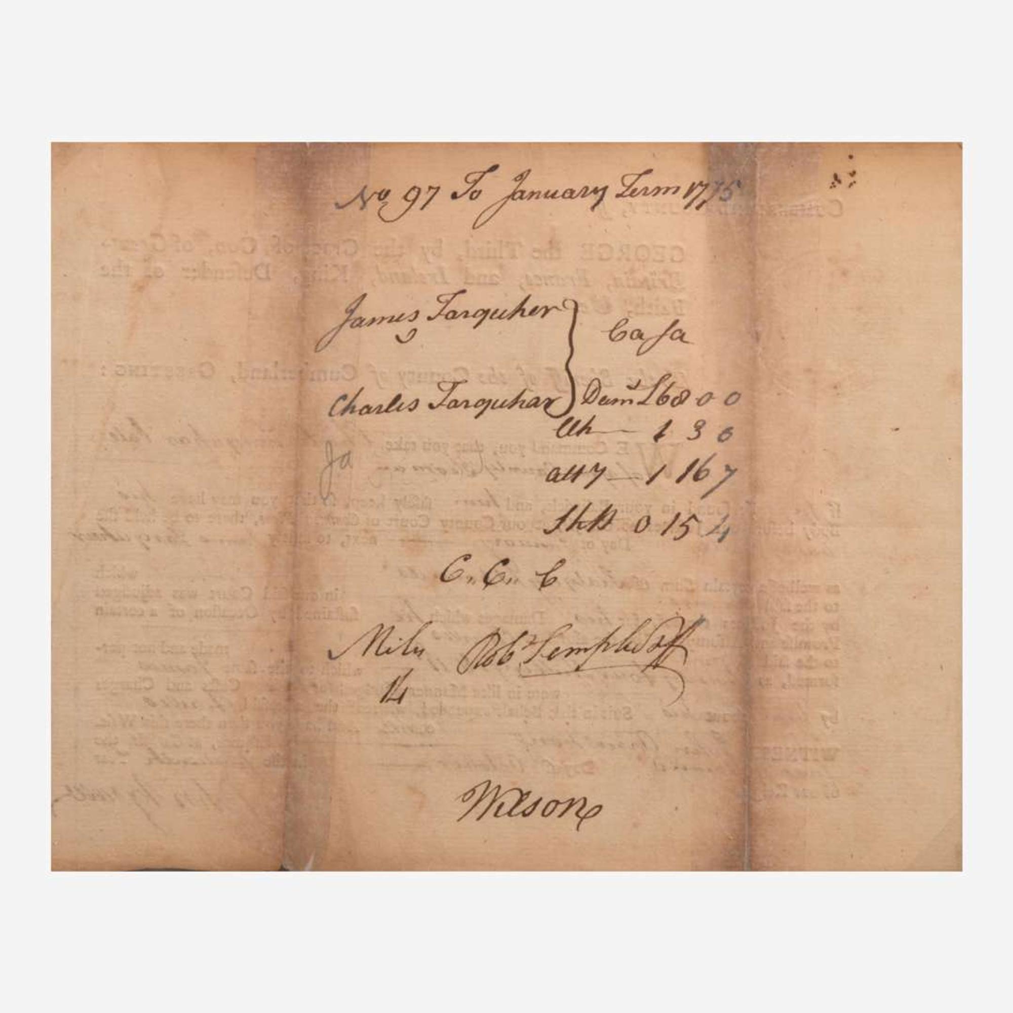 [Declaration of Independence] [Pennsylvania] Wilson, James Partially-Printed Document, signed