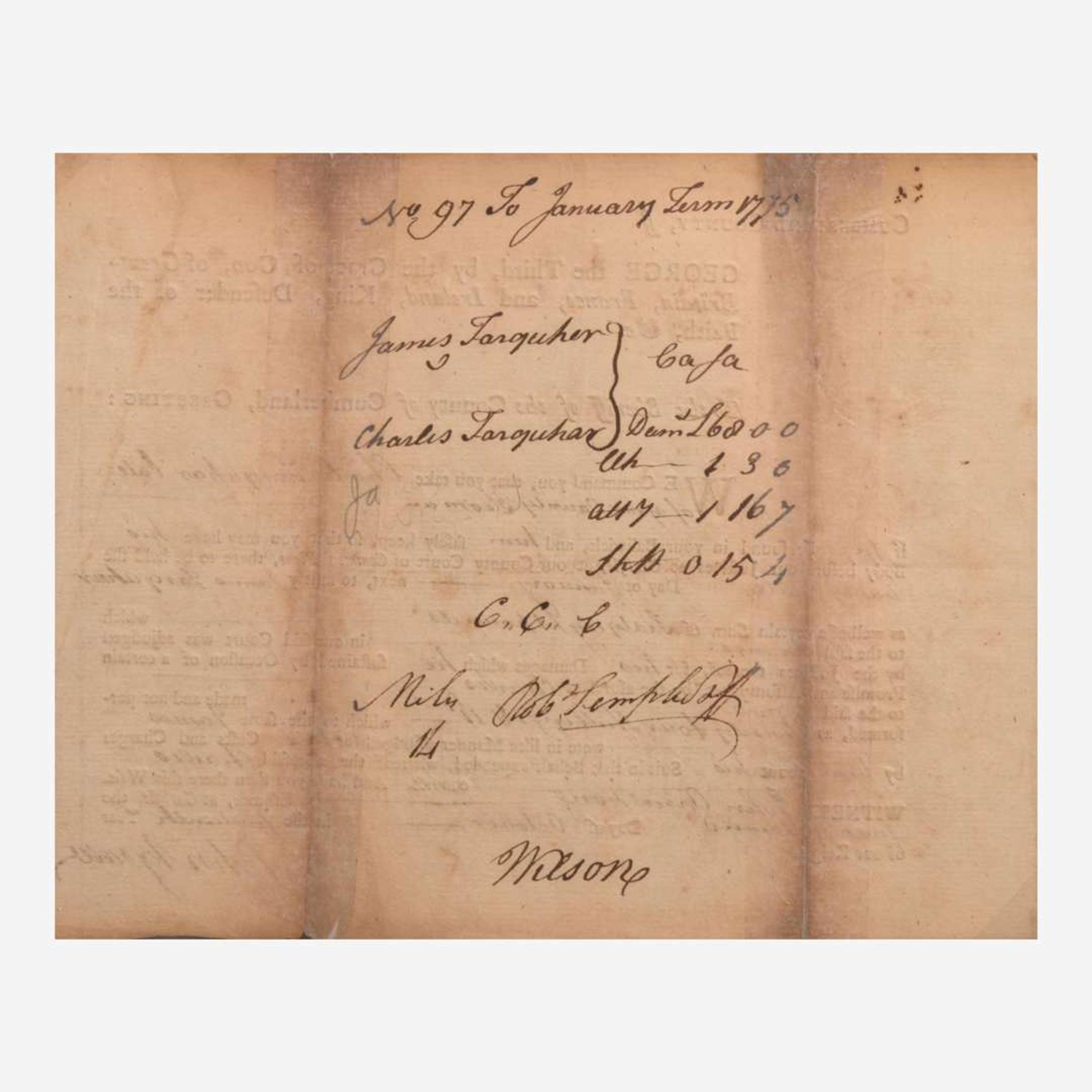 [Declaration of Independence] [Pennsylvania] Wilson, James Partially-Printed Document, signed