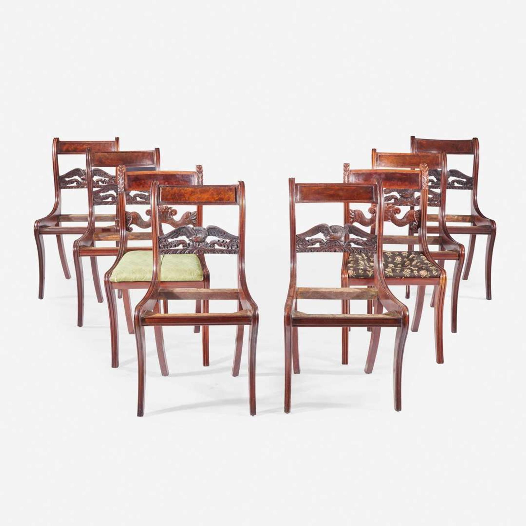 Set of six Federal carved mahogany eagle-back klismos chairs New York, NY, circa 1820