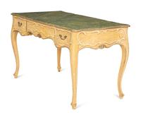 An Italian Painted and Parcel Gilt Writing Table with Faux Marble Top