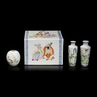 Three Chinese Eggshell Porcelain Vases and a Famille Rose Pillow, 20th Century 民國-近代 粉彩瓷三件