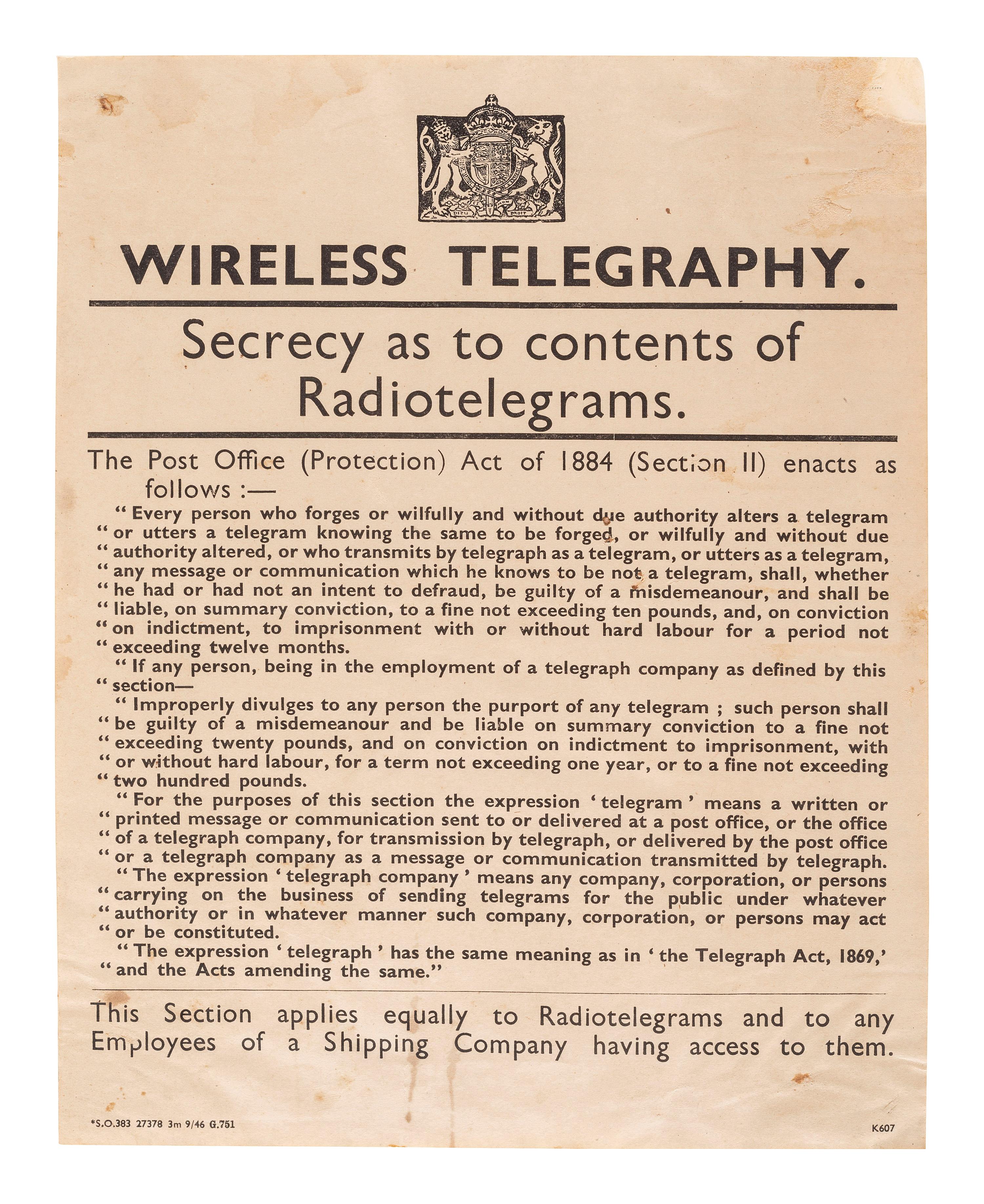 [SCIENCE & TECHNOLOGY]. A group of 2 telegraphy-related items, comprising: