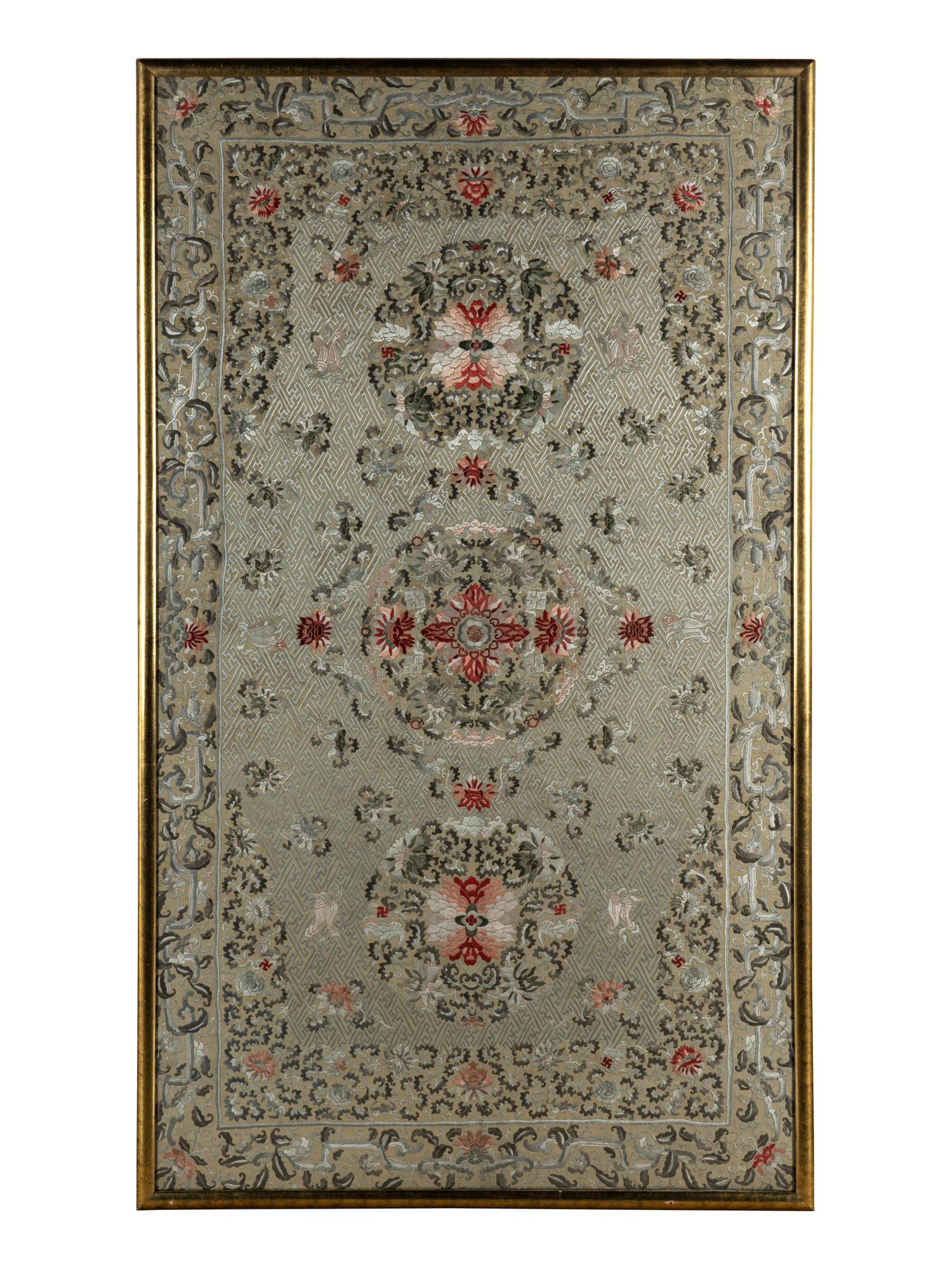 A Large Chinese Embroidered Silk Panel