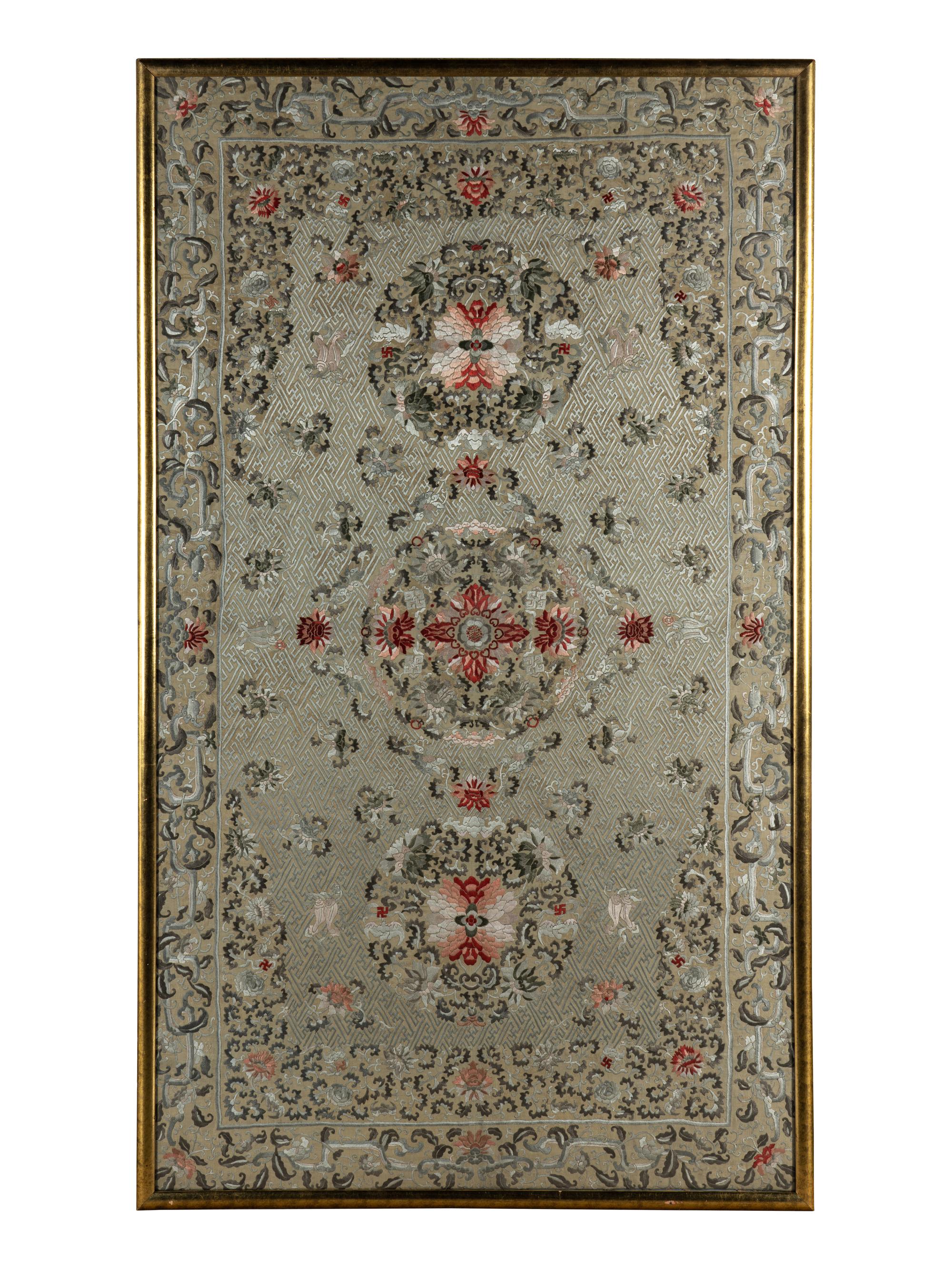 A Large Chinese Embroidered Silk Panel