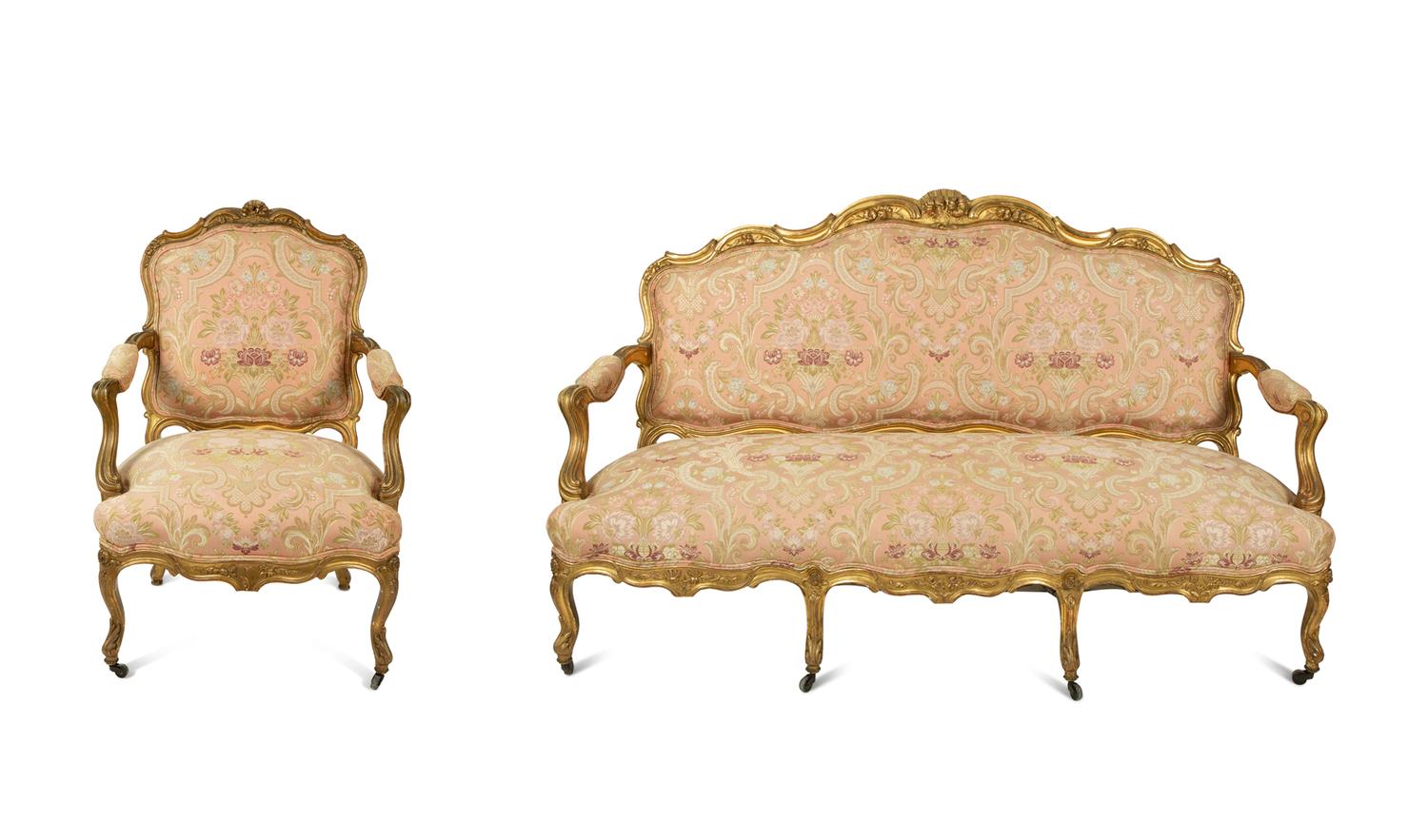 A Louis XV Style Giltwood Sofa and Pair of Fauteuils — EARLY 20TH CENTURY