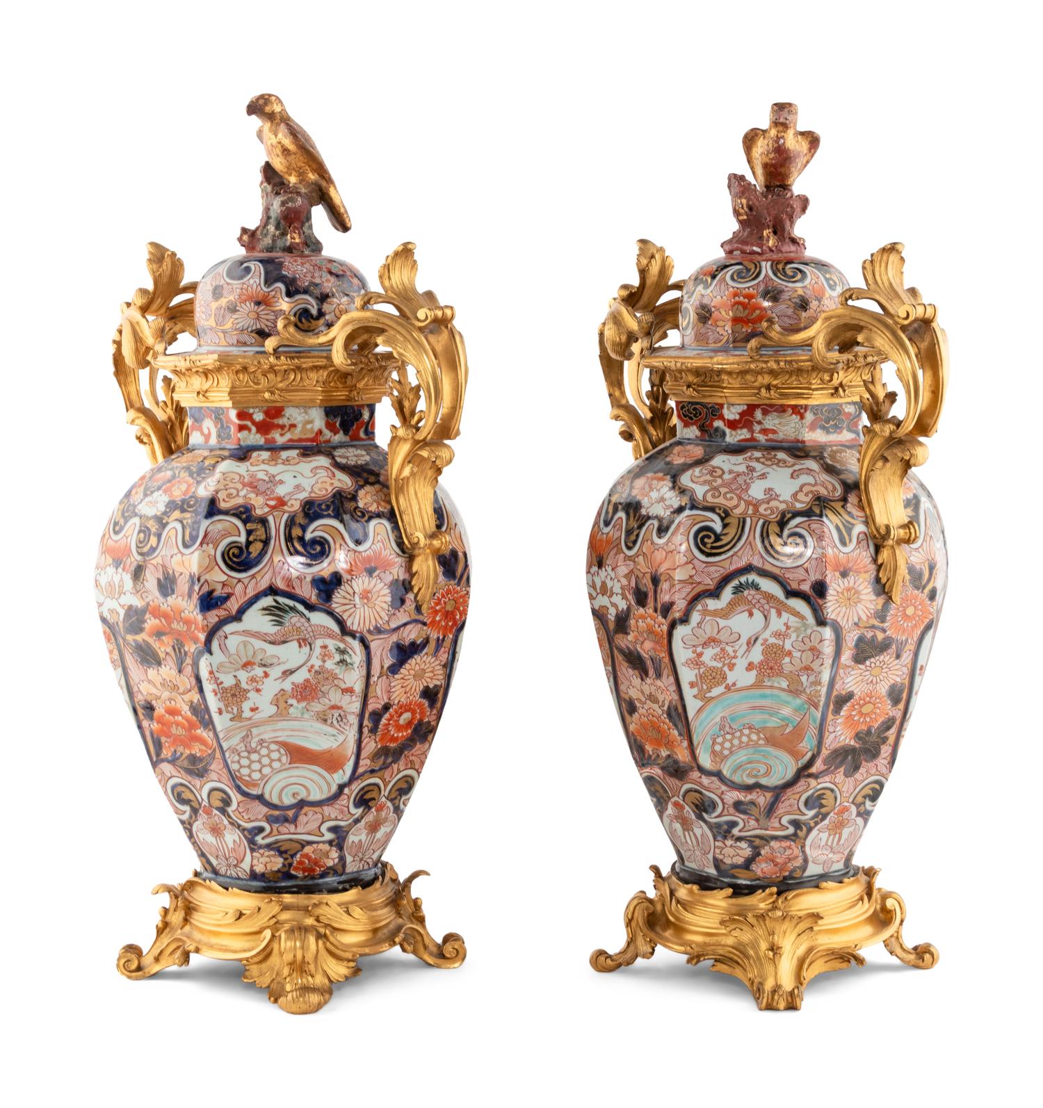 A Pair of Gilt Bronze Mounted Imari Porcelain Vases