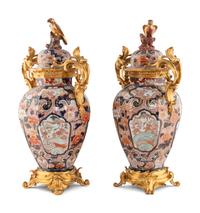 A Pair of Gilt Bronze Mounted Imari Porcelain Vases