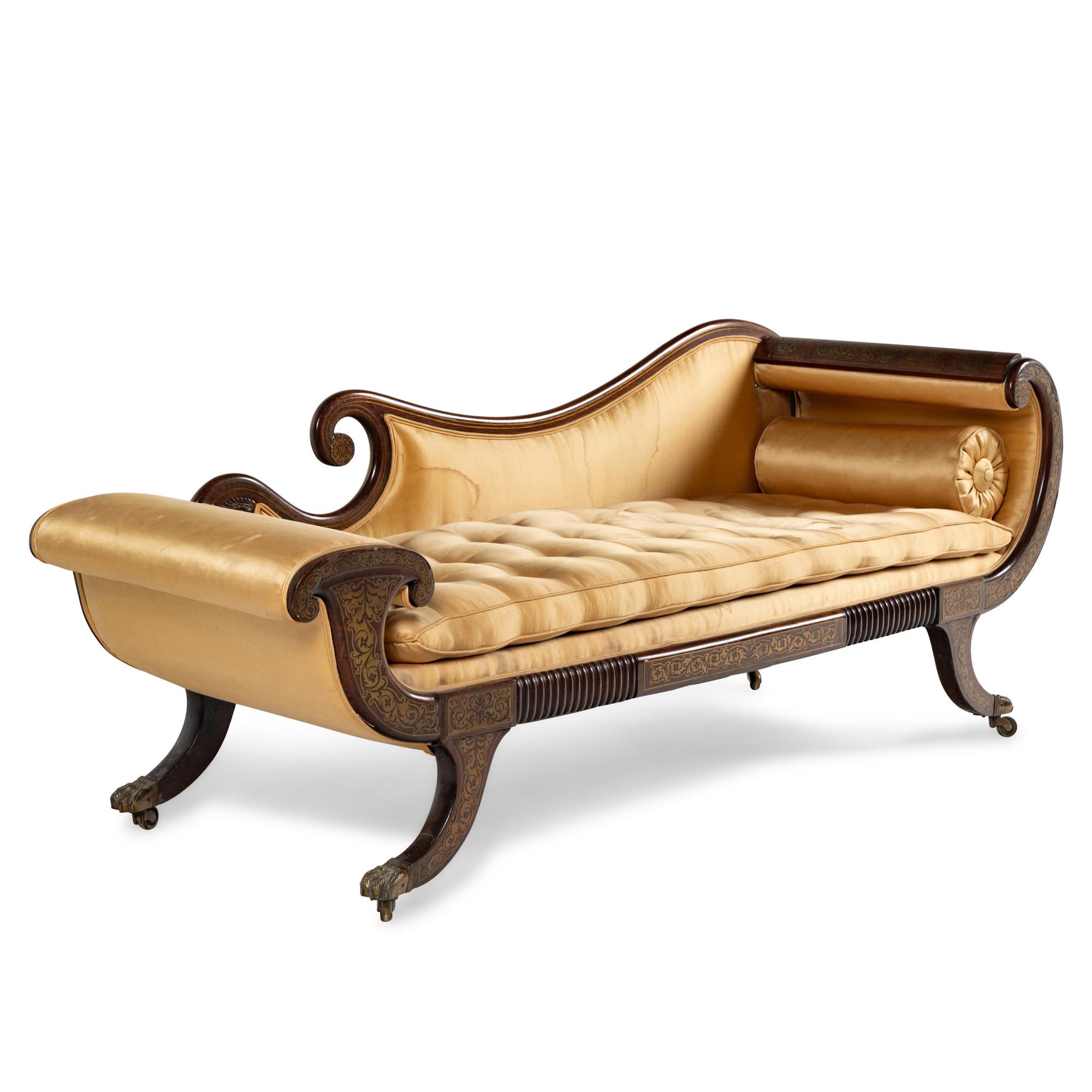 A Regency Brass-Inlaid Rosewood Méridienne