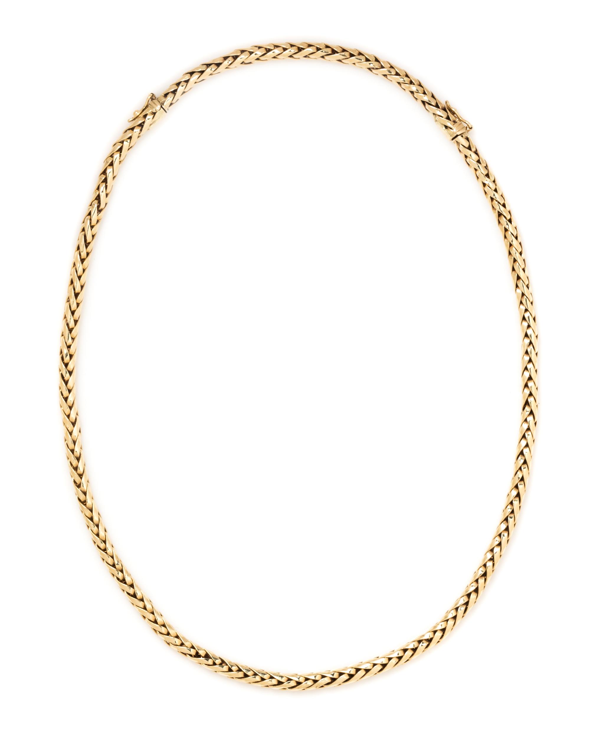 A 14 Karat Yellow Gold Wheat Chain Necklace, 31.00 dwts.