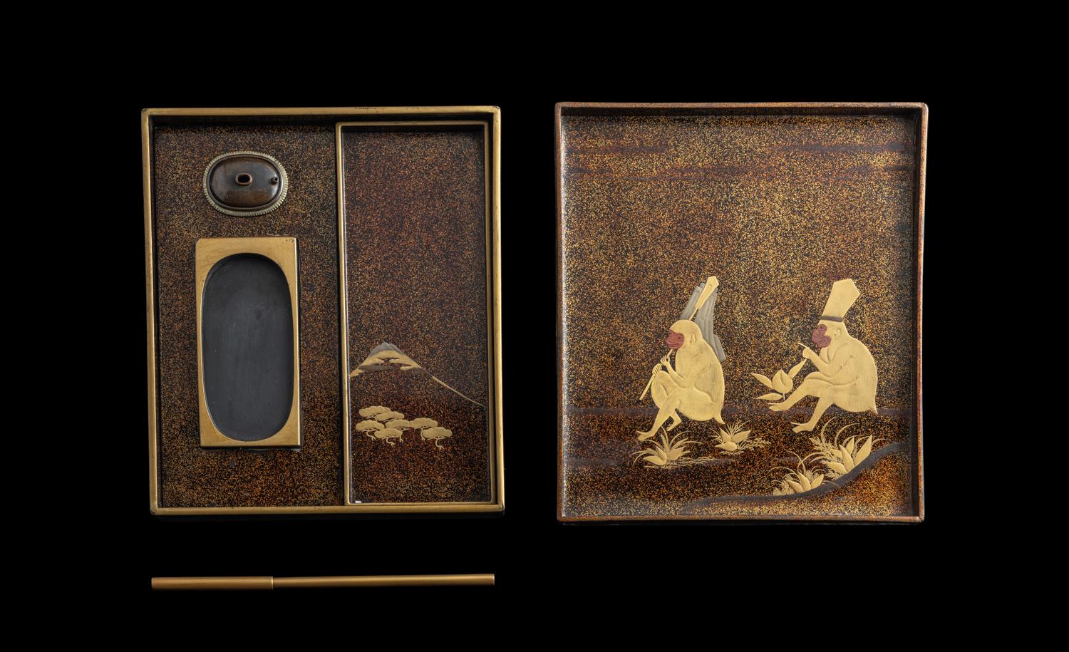 Two Japanese and Korean Lacquer Writing Boxes