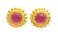 A Pair of 18 Karat Yellow Gold and Pink Tourmaline Earclips, Elizabeth Locke, 12.80 dwts.
