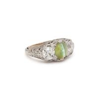 ANTIQUE, CAT'S EYE CHRYSOBERYL AND DIAMOND RING