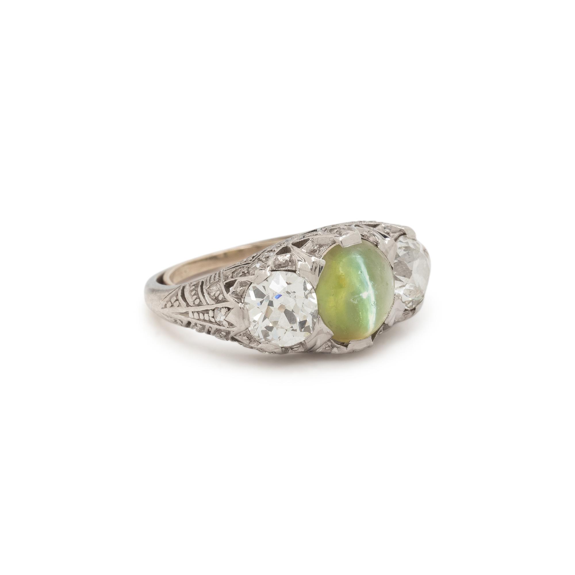 ANTIQUE, CAT'S EYE CHRYSOBERYL AND DIAMOND RING