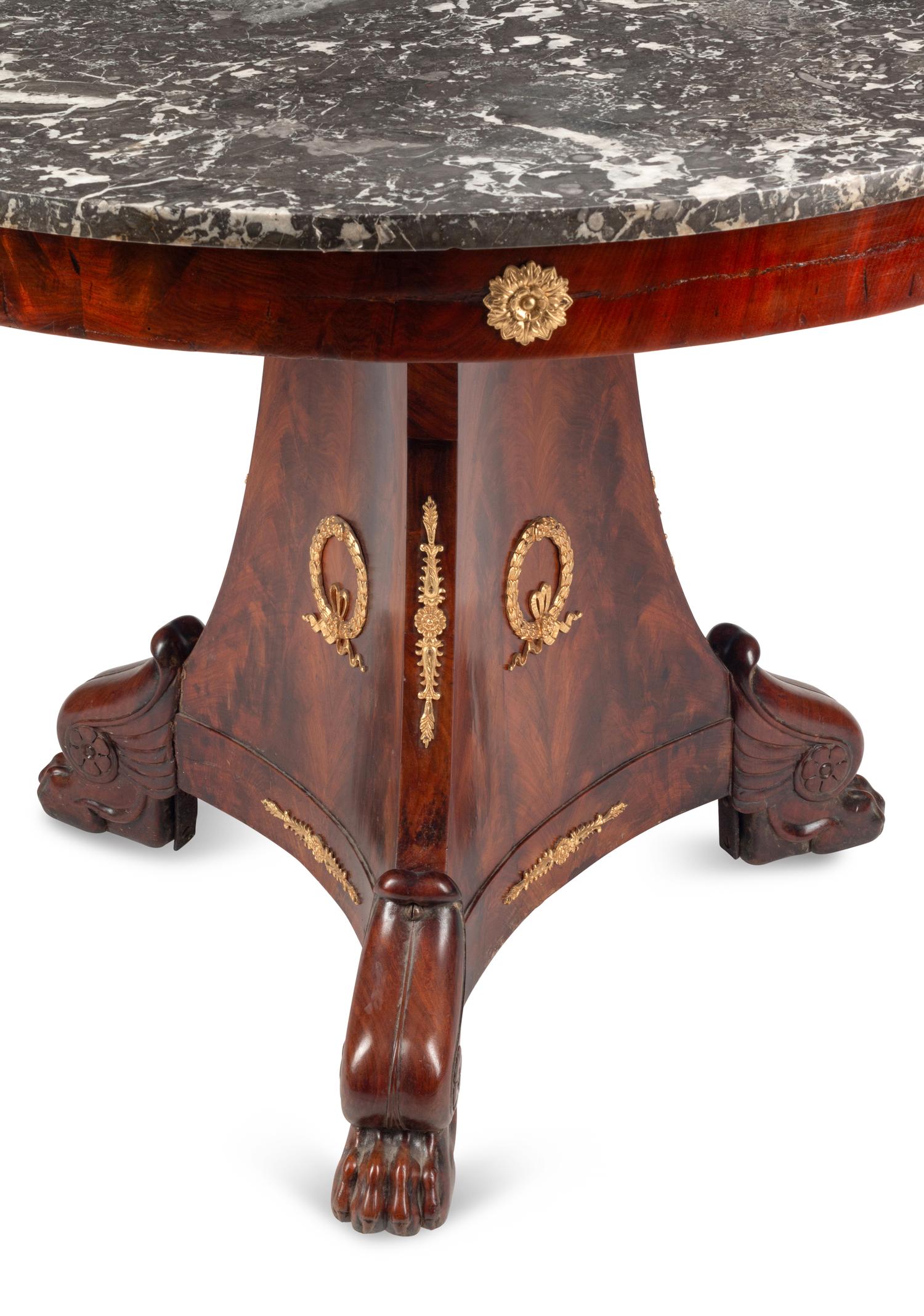 A Louis Phillippe Gilt Bronze Mounted Mahogany Marble-Top Center Table