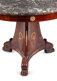 A Louis Phillippe Gilt Bronze Mounted Mahogany Marble-Top Center Table