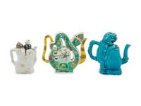 Three Chinese Famille Rose Porcelain Teapots