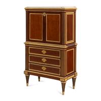 A Louis XVI Brass-Inlaid and Gilt Bronze Mounted Mahogany Secrétaire à Abattant