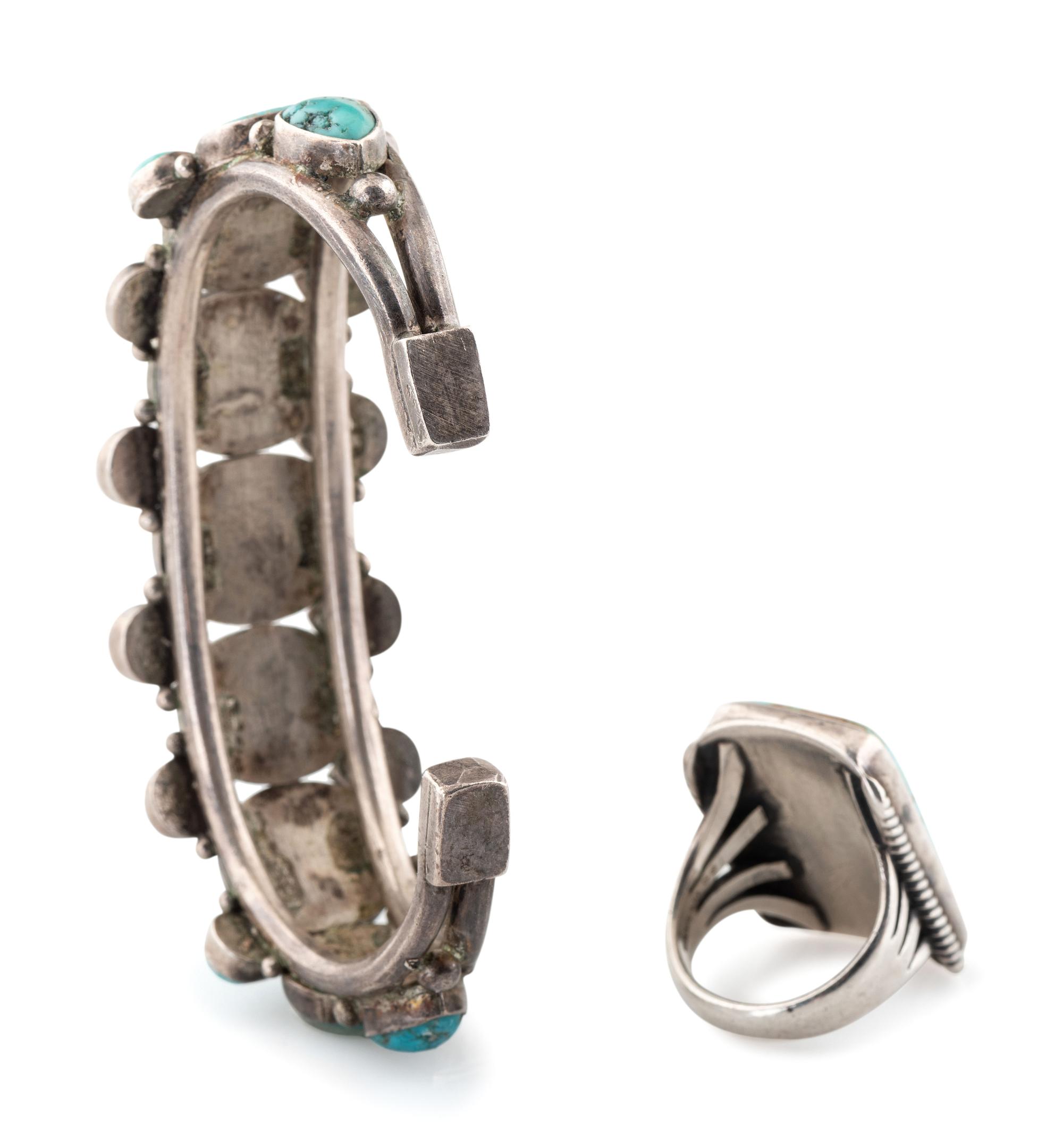 Navajo or Zuni Silver and Turquoise Cuff Bracelet AND Ring