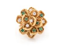A Yellow Gold, Diamond and Emerald Flower Motif Ring,