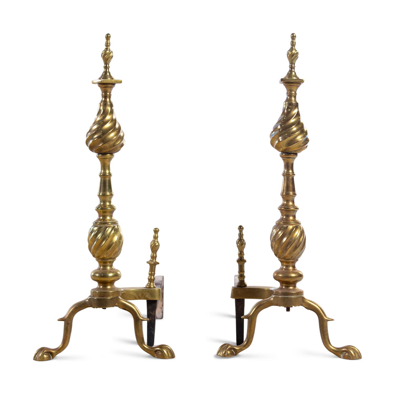 A Pair of Colonial Style Brass Andirons