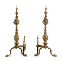 A Pair of Colonial Style Brass Andirons
