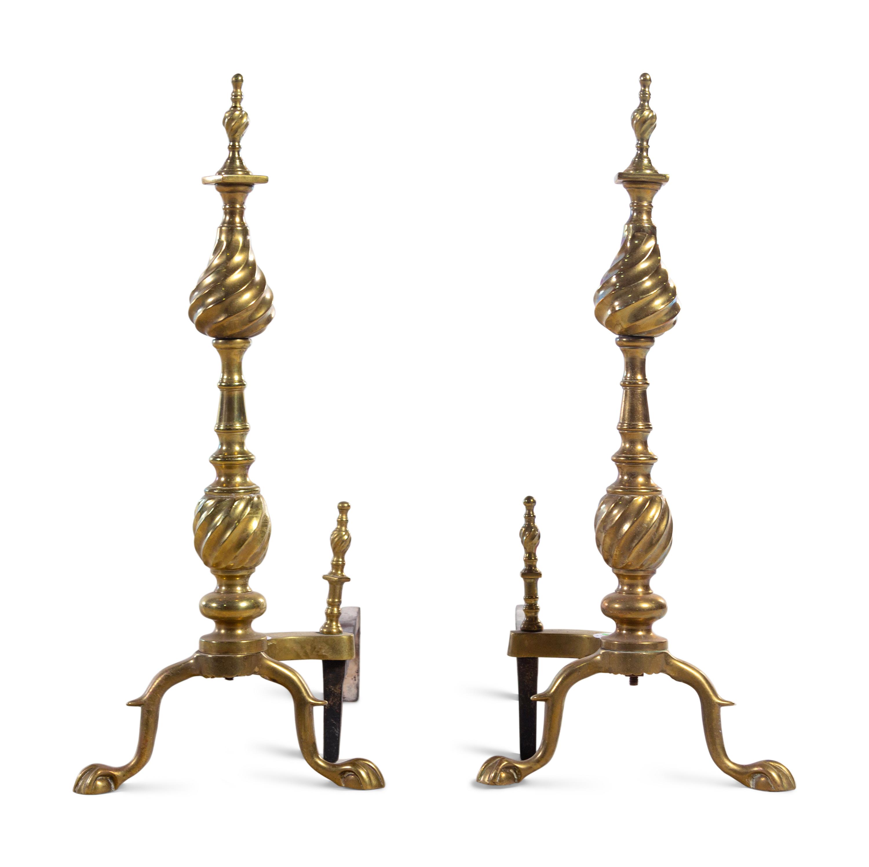 A Pair of Colonial Style Brass Andirons