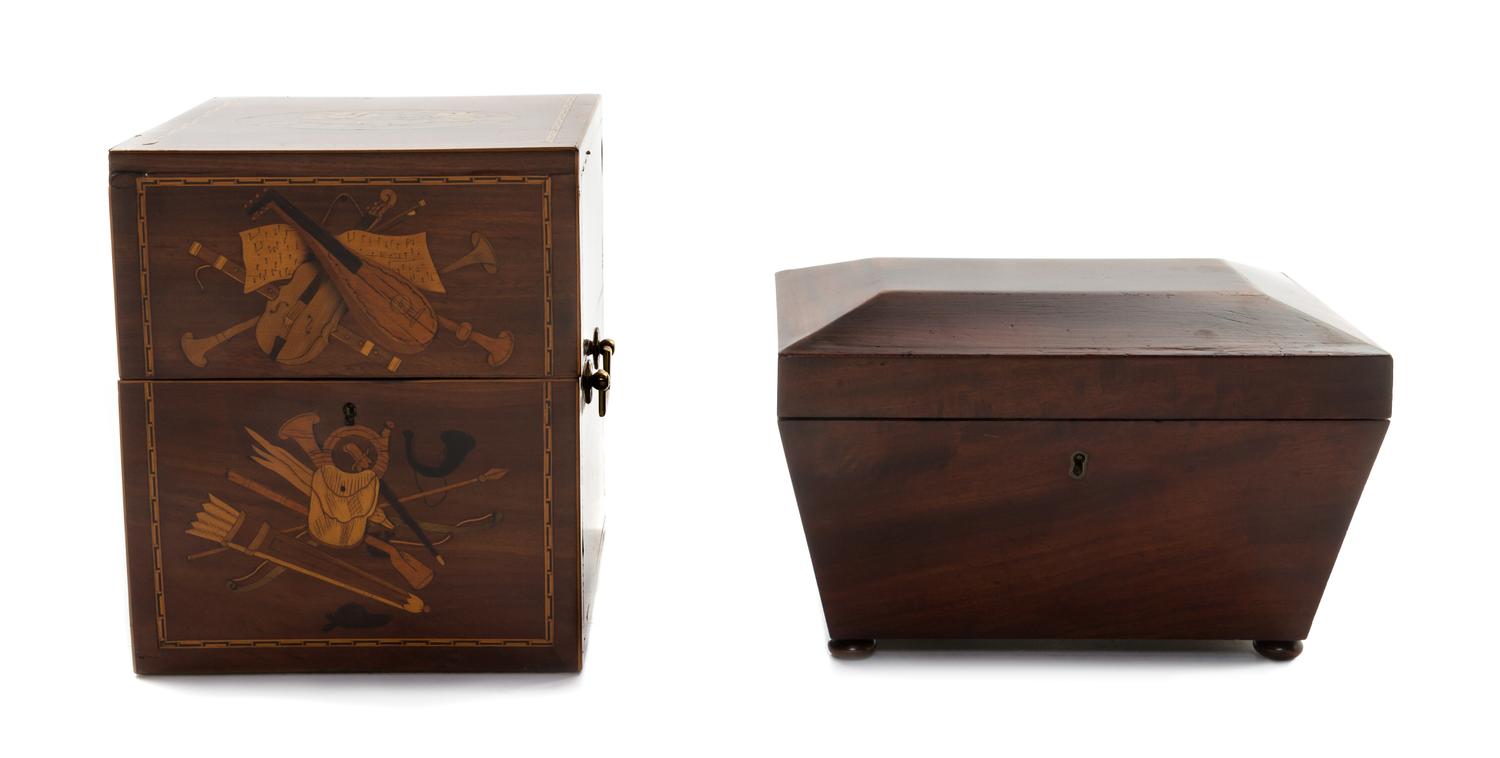 Two English Mahogany Boxes, Height of taller 9 x width 7 5/8 x depth 7 5/8 inches.