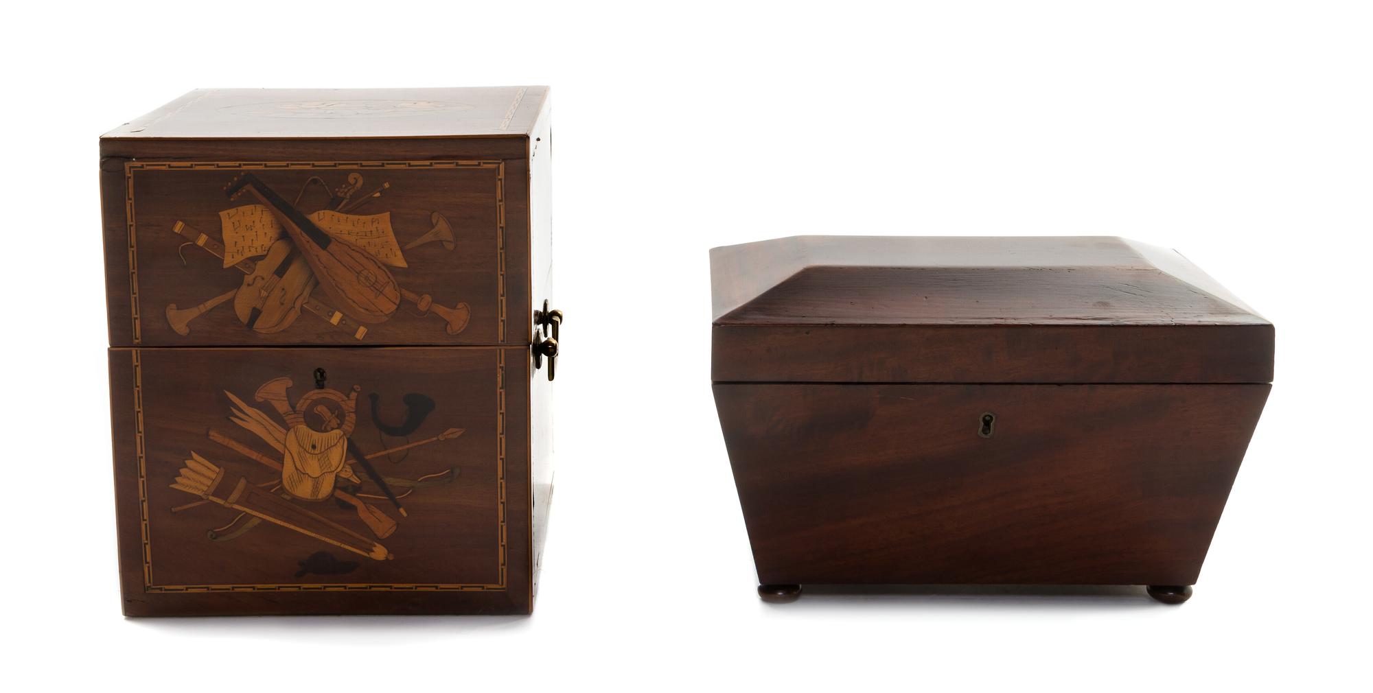 Two English Mahogany Boxes, Height of taller 9 x width 7 5/8 x depth 7 5/8 inches.