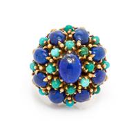 A 14 Karat Yellow Gold, Lapis Lazuli and Turquoise Ring, 9.90 dwts.