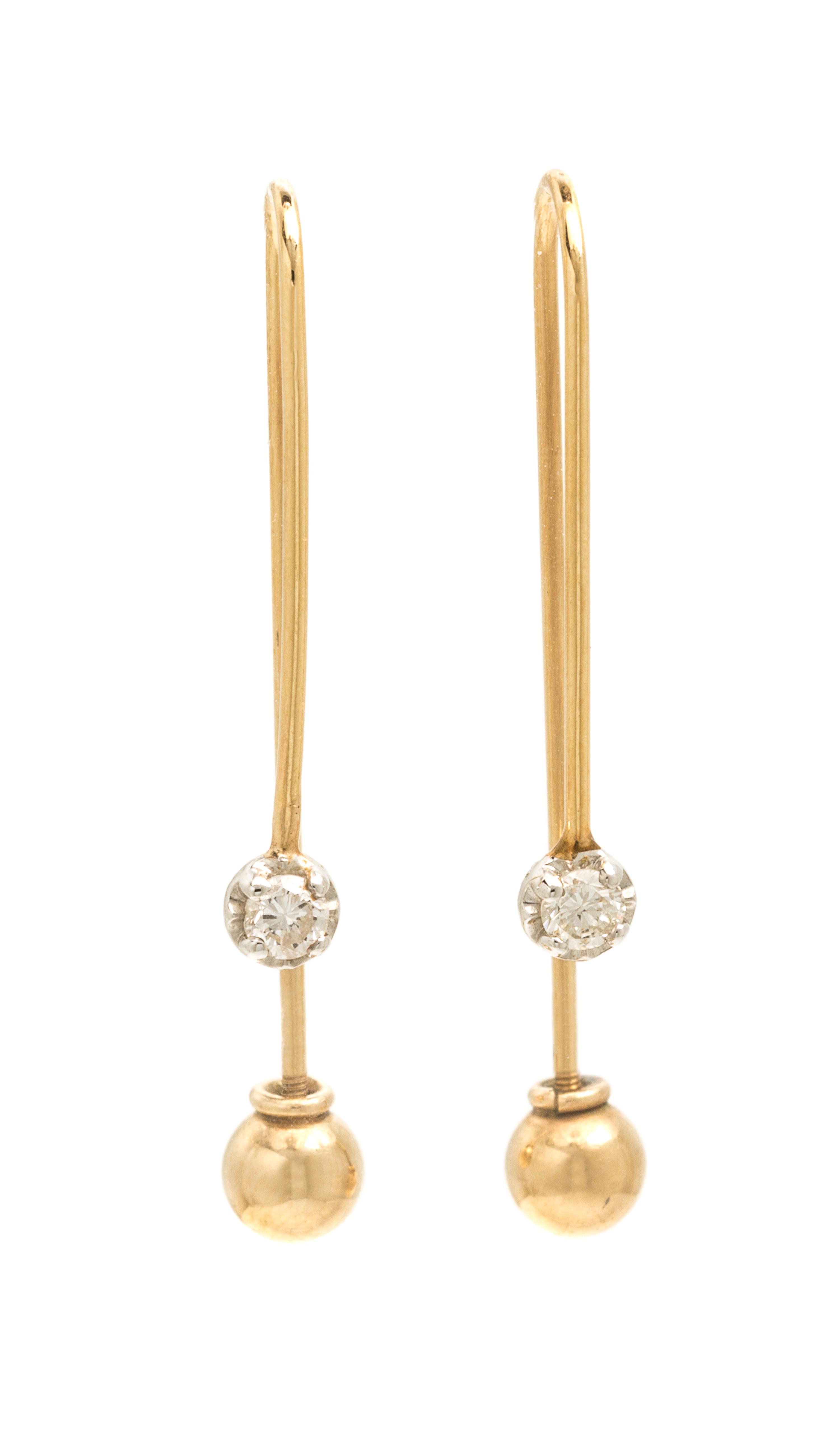 A Pair of Yellow Gold and Diamond Earrings, 1.20 dwts.