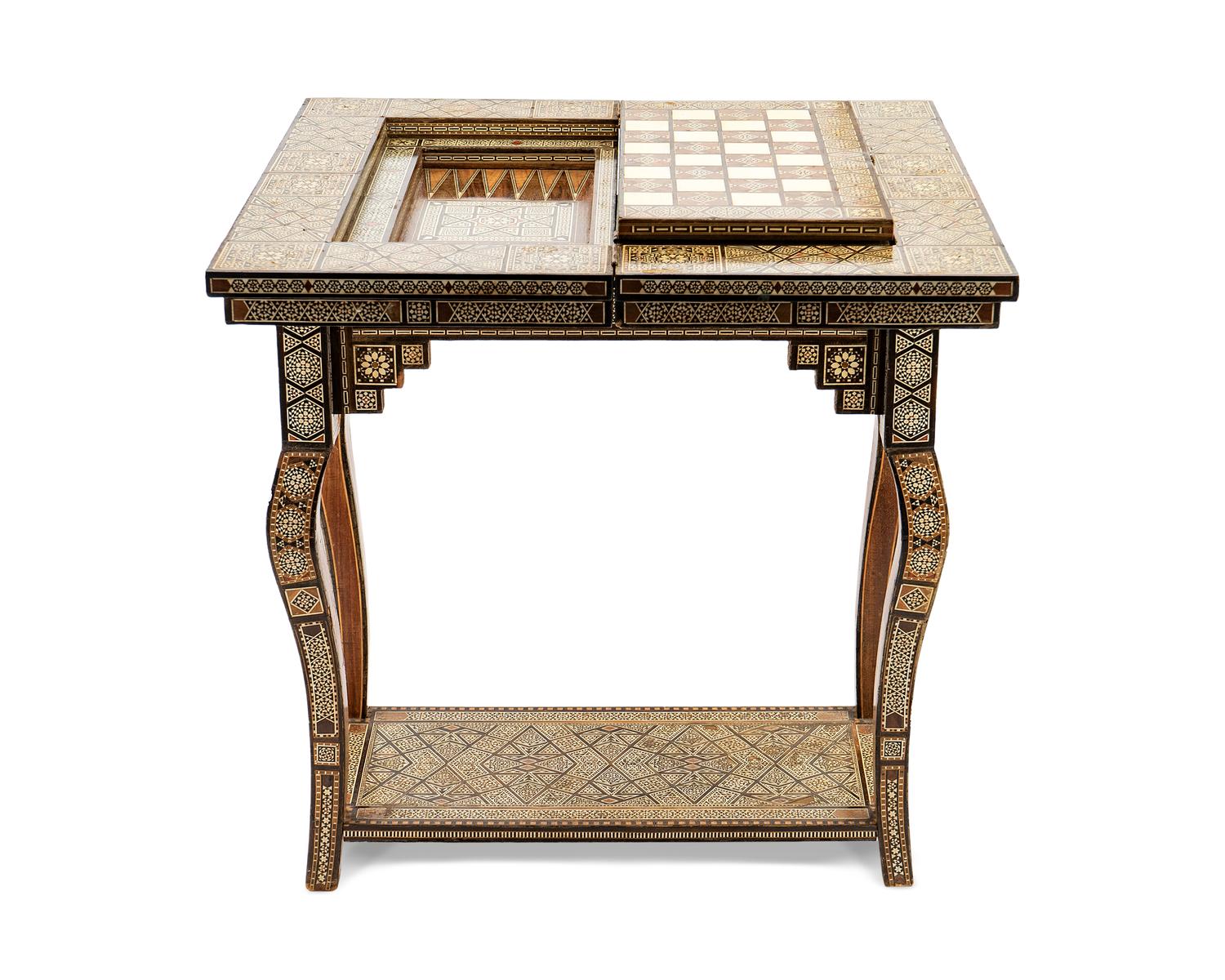 A Moroccan Bone-Inlaid Fruitwood Games Table