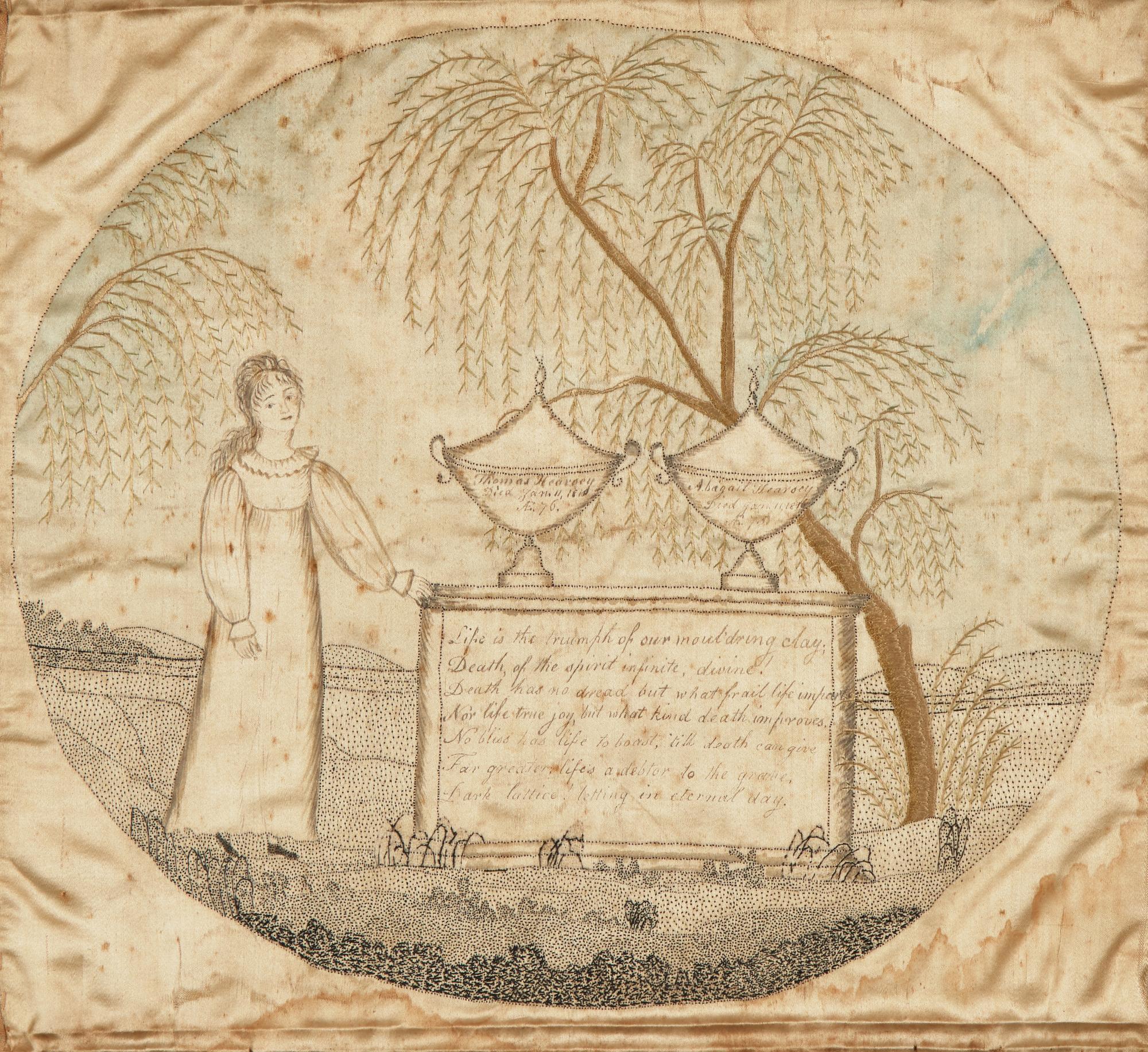 An Embroidered Silk Mourning Needlework Picture