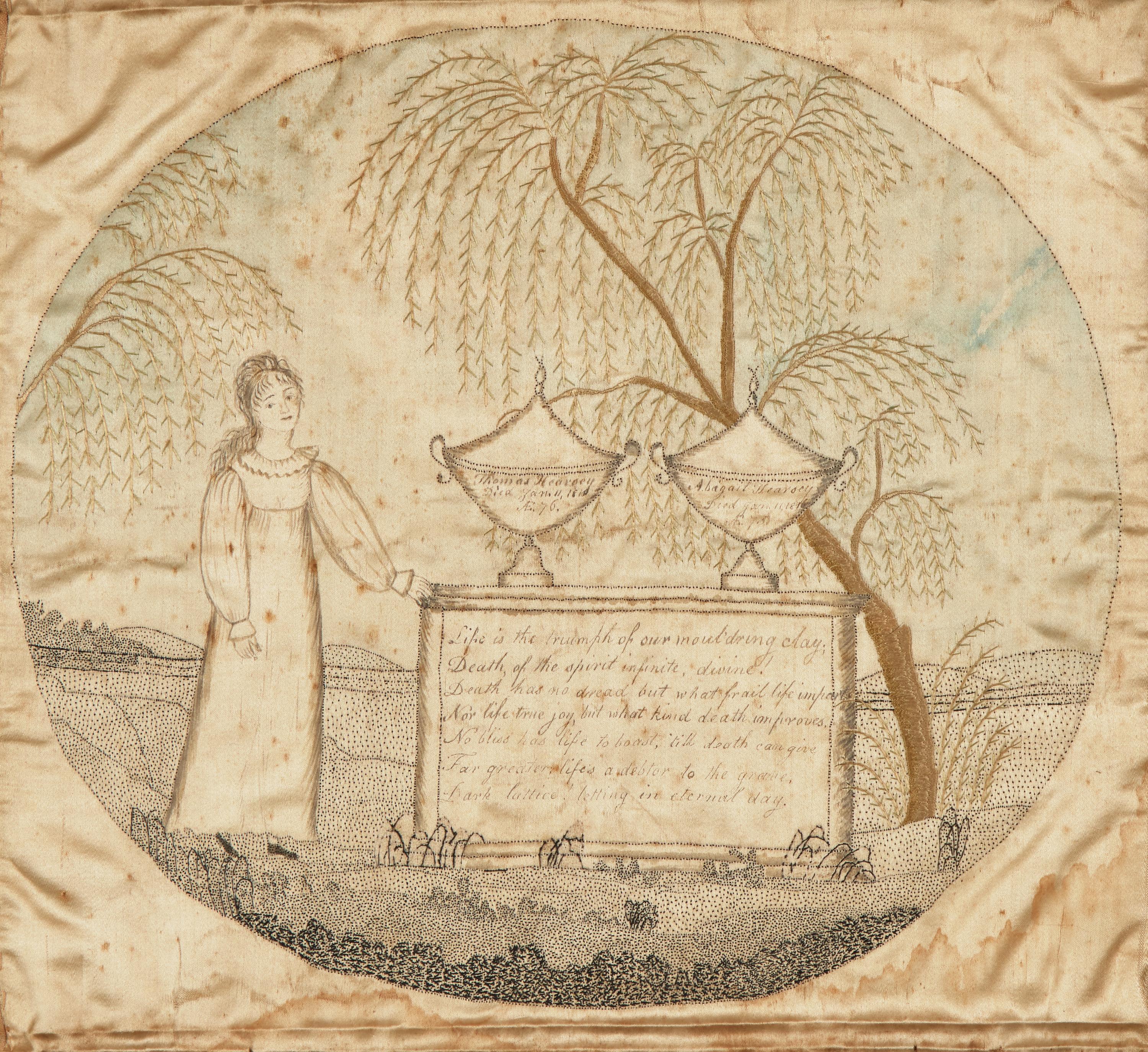 An Embroidered Silk Mourning Needlework Picture