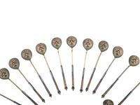 Sixteen Russian Silver and Enamel Spoons