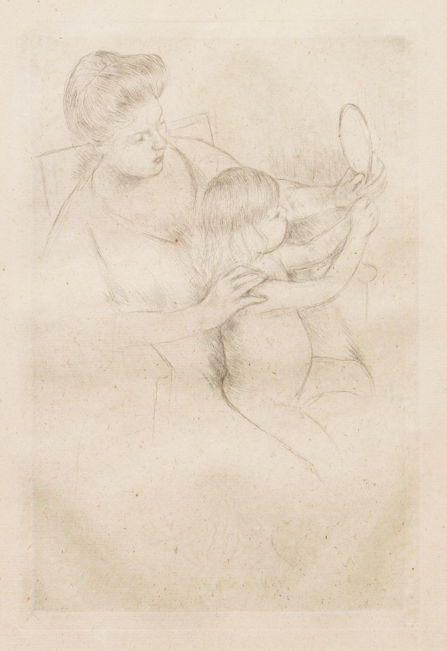 Mary Cassatt, (American, 1844–1926), Looking into the hand-mirror II, c. 1905 and Sara Smiling, c. 1904 (a pair of works)