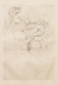 Mary Cassatt, (American, 1844–1926), Looking into the hand-mirror II, c. 1905 and Sara Smiling, c. 1904 (a pair of works)