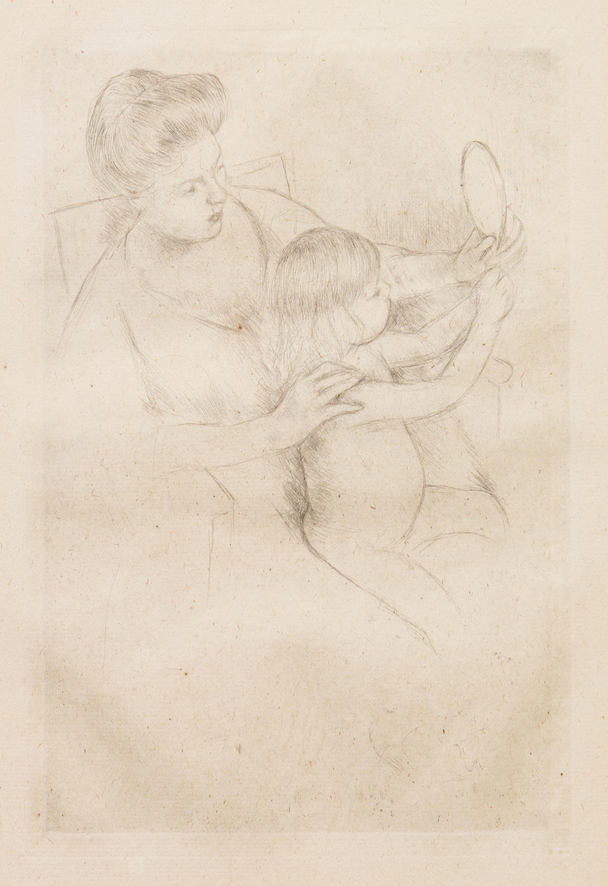 Mary Cassatt, (American, 1844–1926), Looking into the hand-mirror II, c. 1905 and Sara Smiling, c. 1904 (a pair of works)