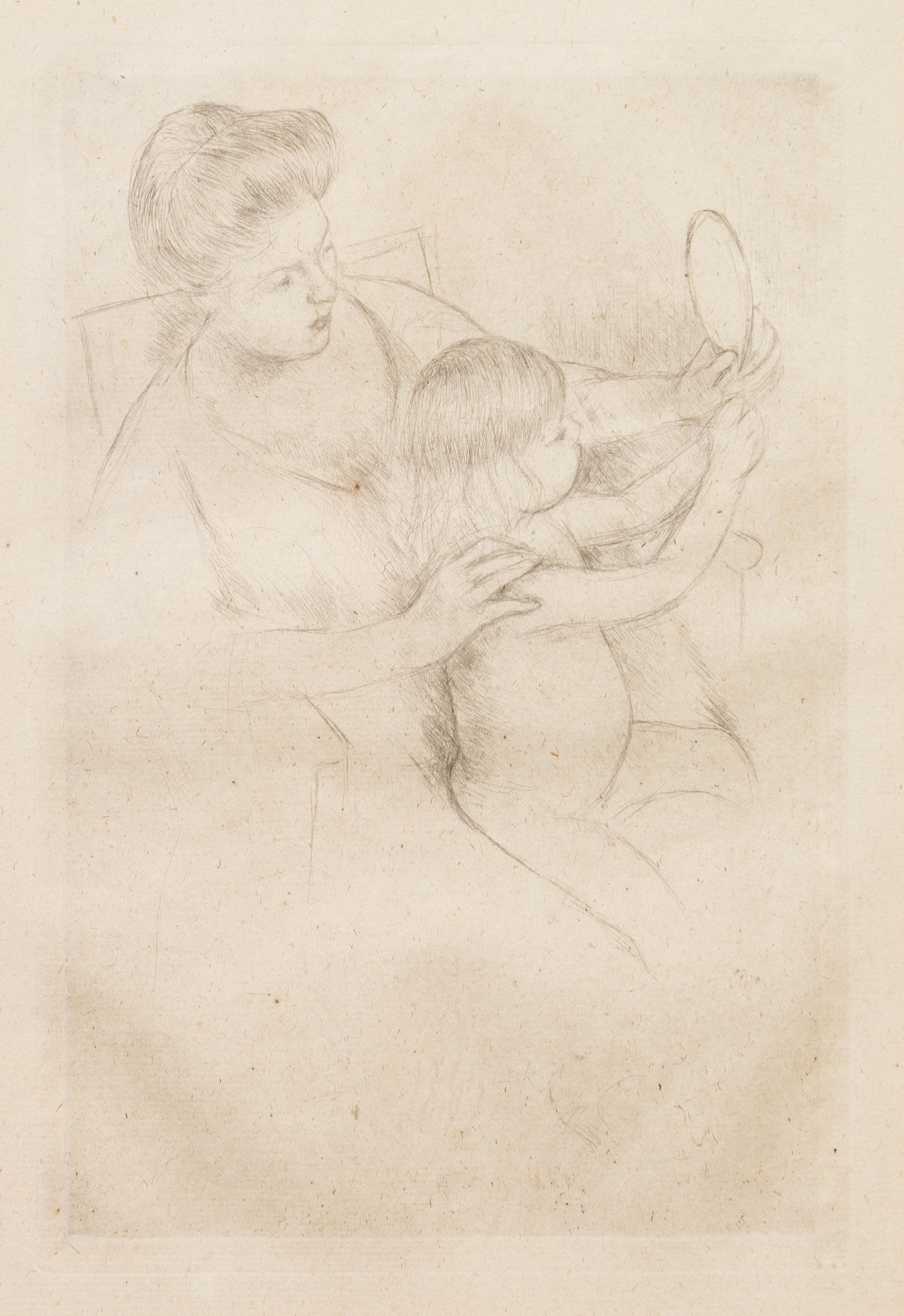 Mary Cassatt, (American, 1844–1926), Looking into the hand-mirror II, c. 1905 and Sara Smiling, c. 1904 (a pair of works)