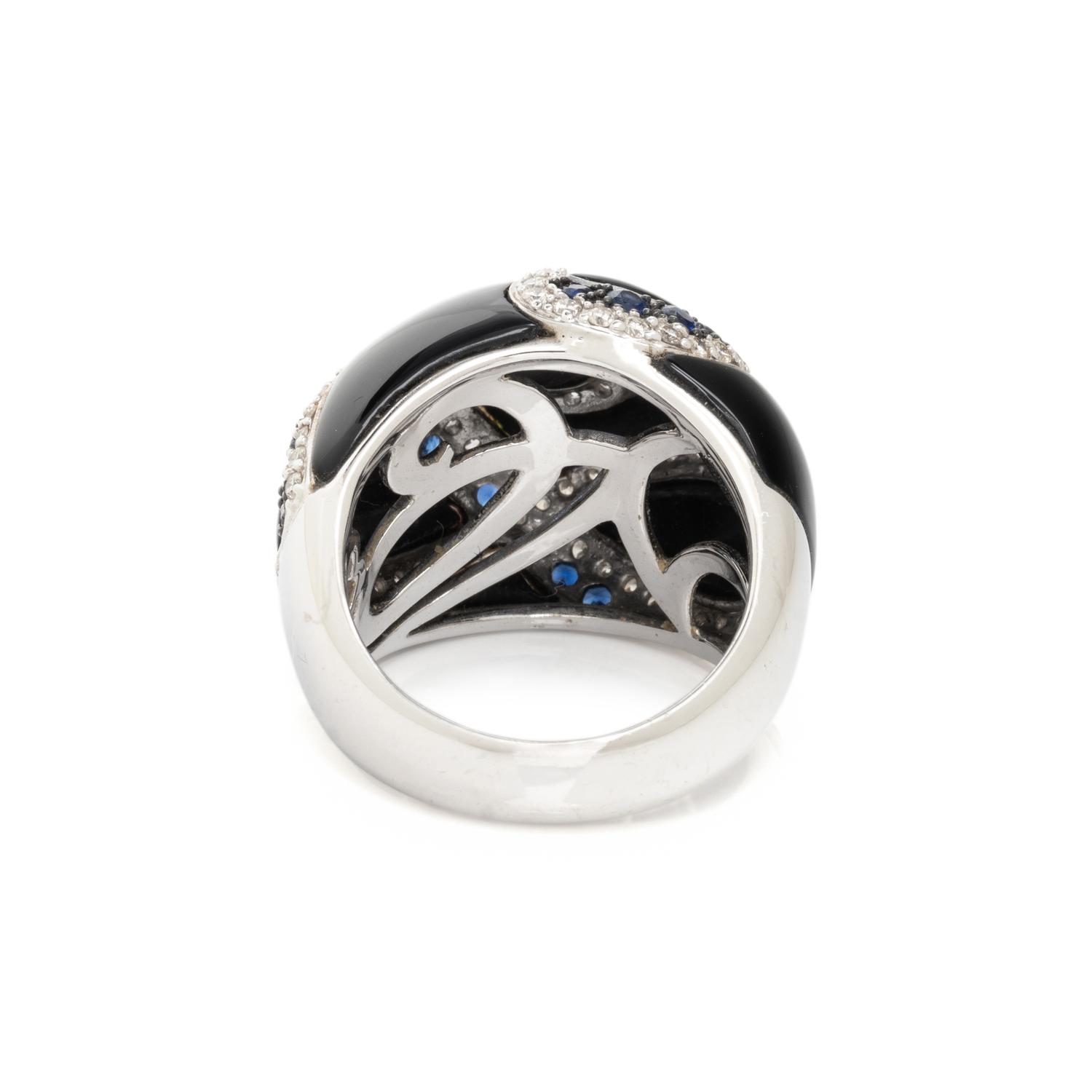 ONYX, DIAMOND AND SAPPHIRE BOMBE RING