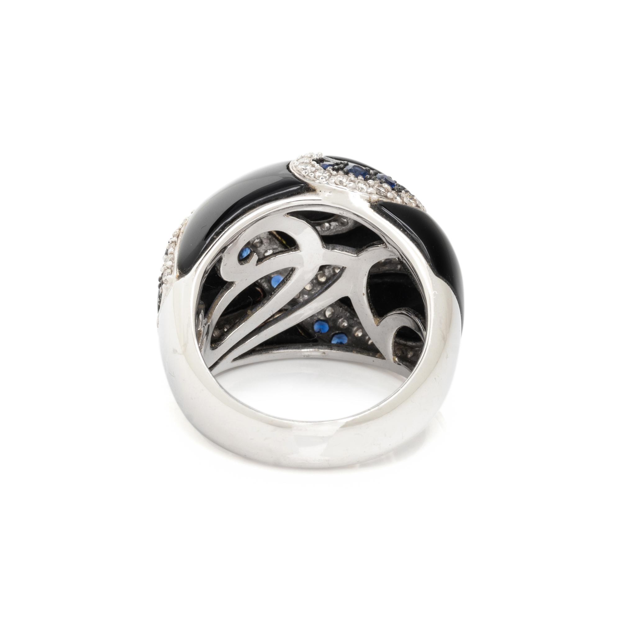 ONYX, DIAMOND AND SAPPHIRE BOMBE RING