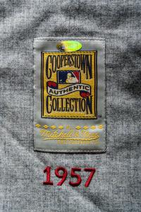 A Hank Aaron Signed 1957 Milwaukee Braves Mitchell & Ness Cooperston Collection Baseball Jersey (Steiner),