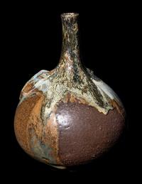A Japanese Dark Brown Glazed Stoneware Bottle Vase