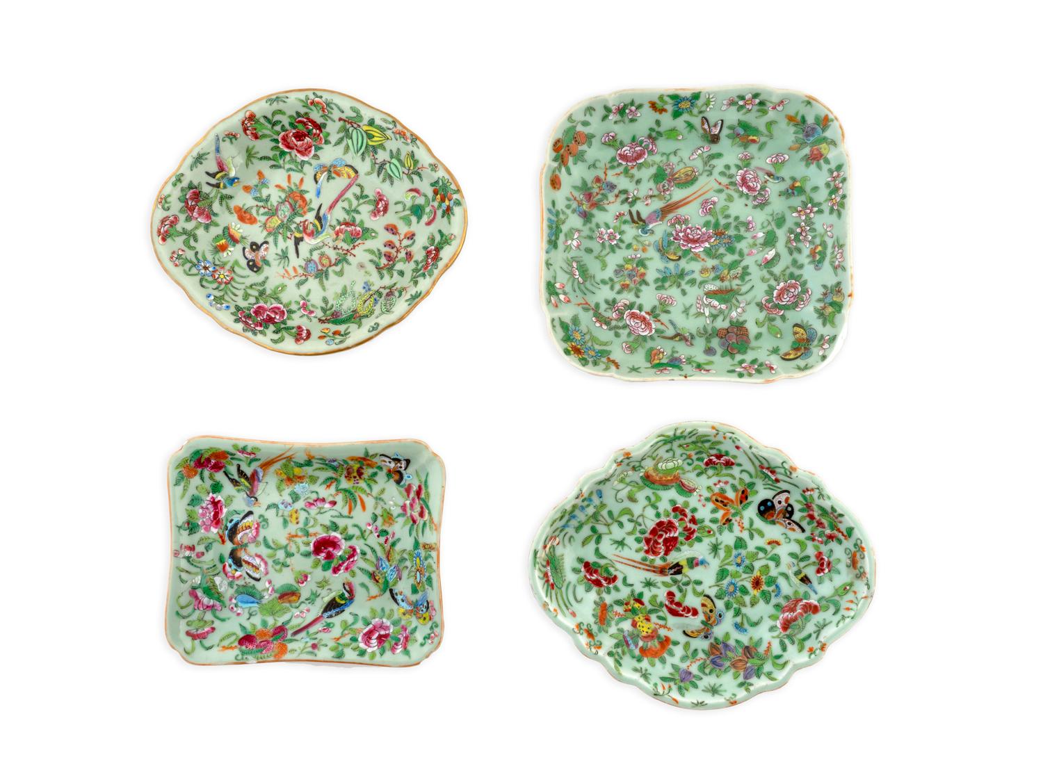 Four Chinese Export Famille Rose Celadon Porcelain Dishes — 19TH CENTURY